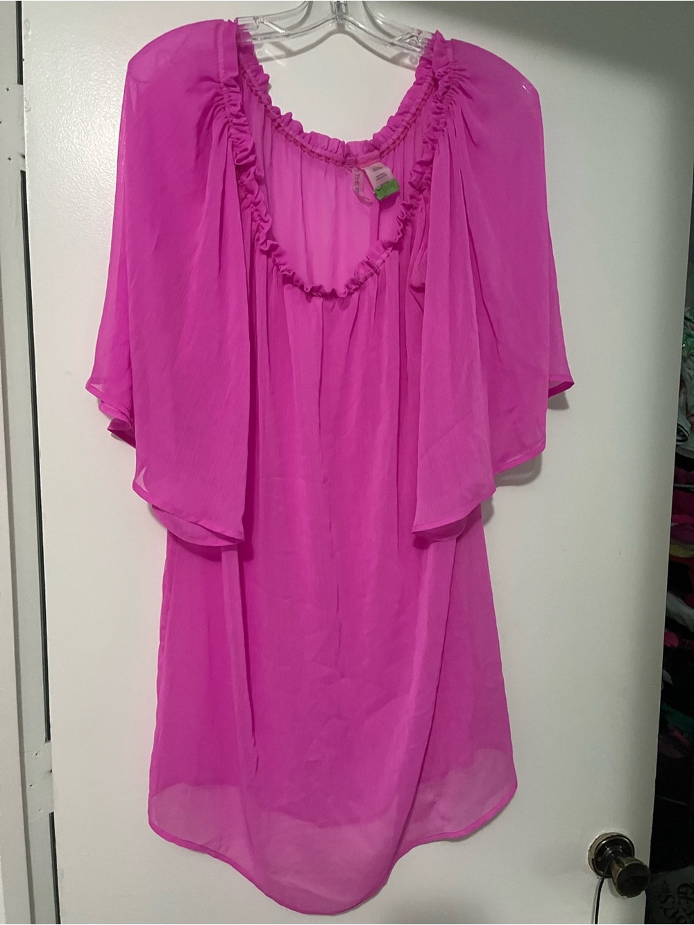 Women's Bright Pink Ruffle-Neck Cover up